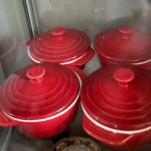 Red Ceramic Covered Ramekin Set - 4 Pack